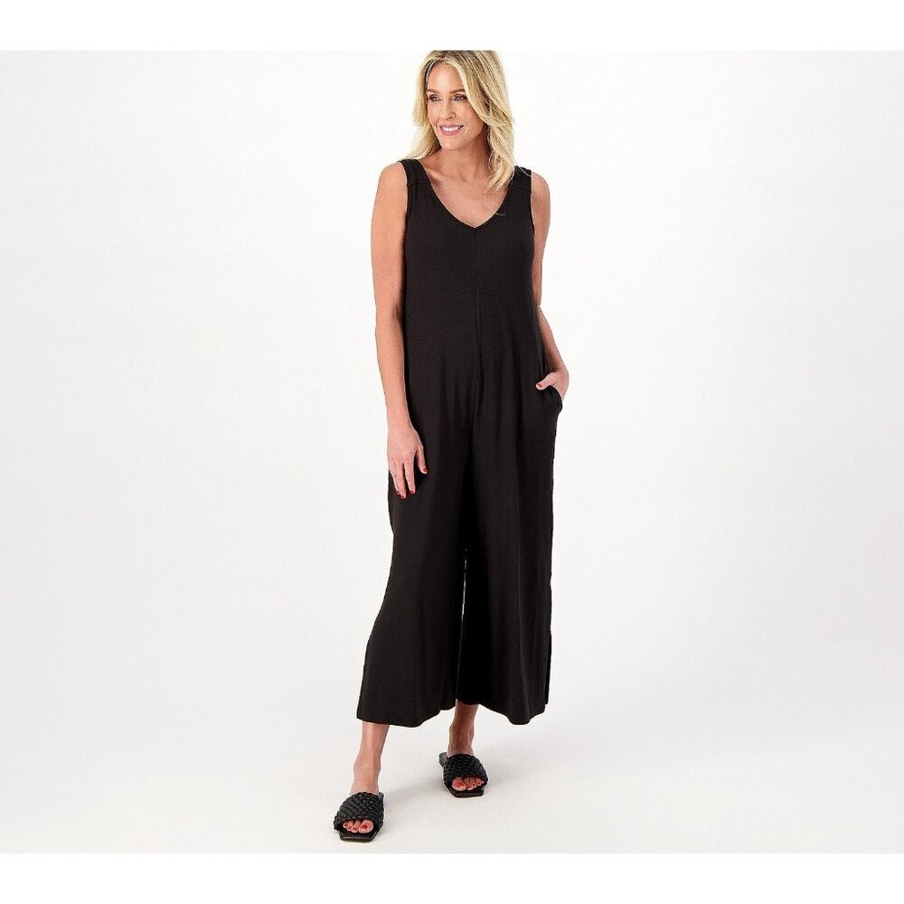 Cuddl Duds Regular Wide Leg Flexwear V-Neck Jumpsuit Black  Large A587647